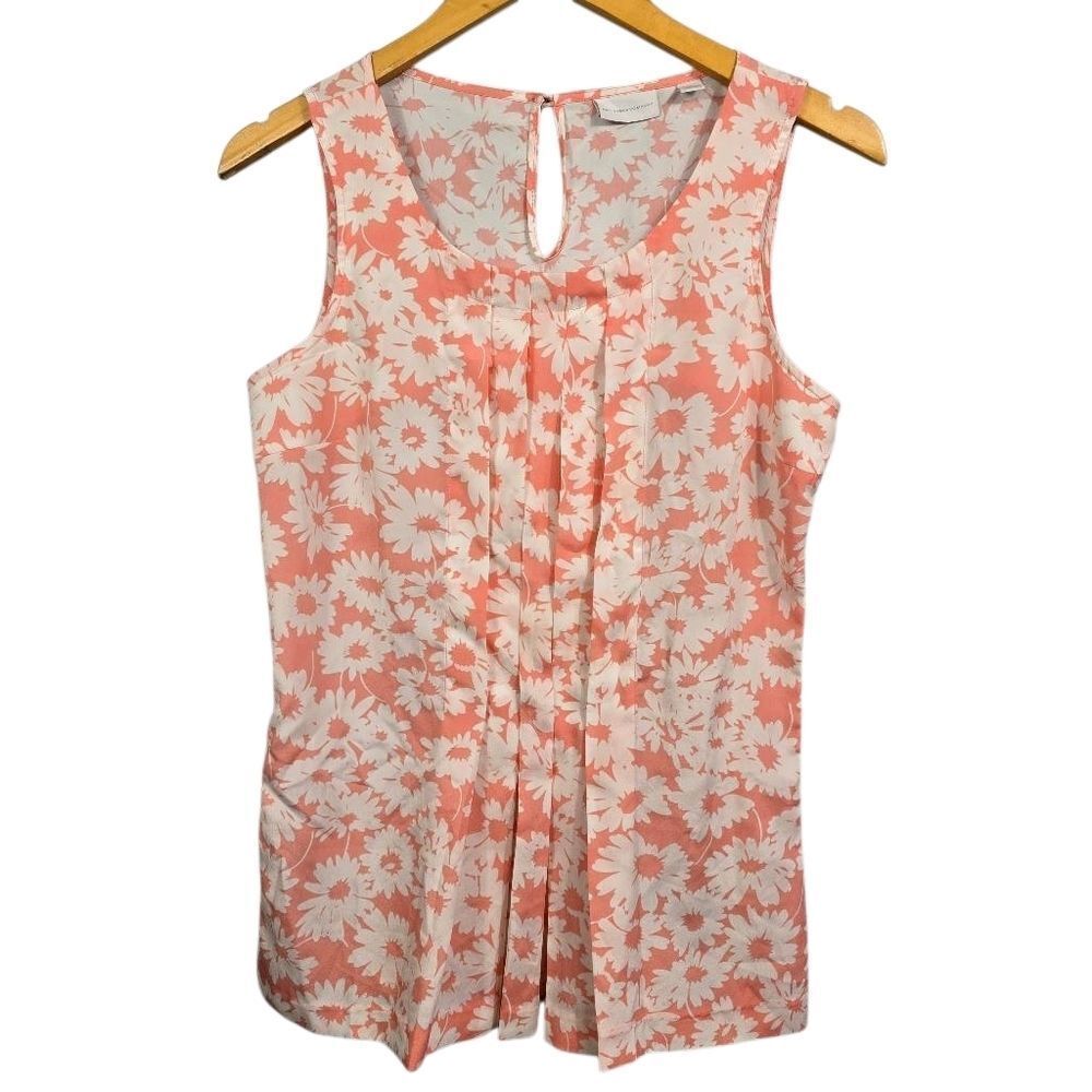 New York & Company Coral and White Floral Blouse Size S
